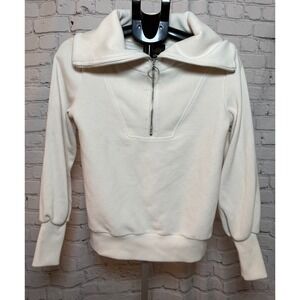 Truth by Republic Womens Ribbed Quarter Zip Pullover Sweater Cream XS